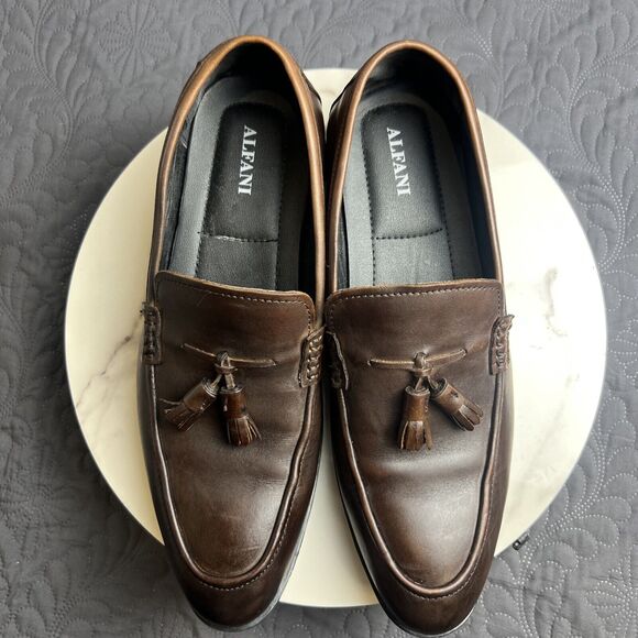 ALFANI Declan Loafer w/Tassels Brown Leather 9M Pre-Owned Old Money Work Casual main image 6